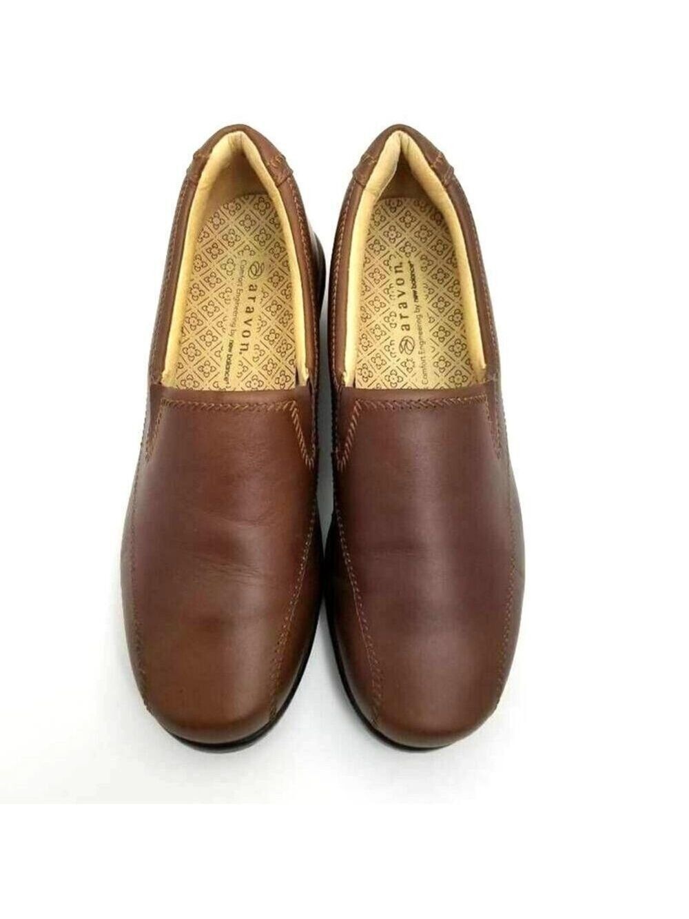 Aravon Womens Slip On Wedge Loafer Shoes Brown Leather Sz 7B - Picture 2 of 12